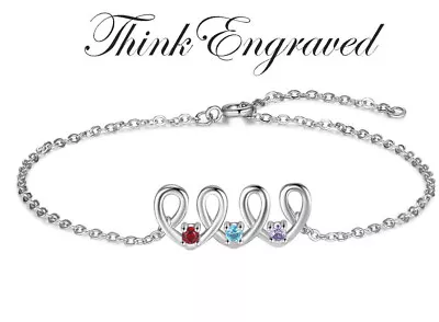 Silver 3 Birthstone Looping Hearts Mother's Bracelet - Mom Bracelet 3 Stones • $26.50