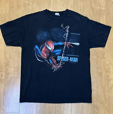 Spider-Man 2002 Movie Mad Engine Promo Black Vintage T-Shirt Size Large • $55