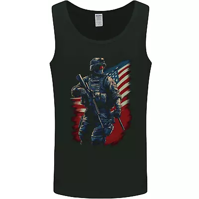 An American Soldier With USA Flag Army Marine Mens Vest Tank Top • £12.49