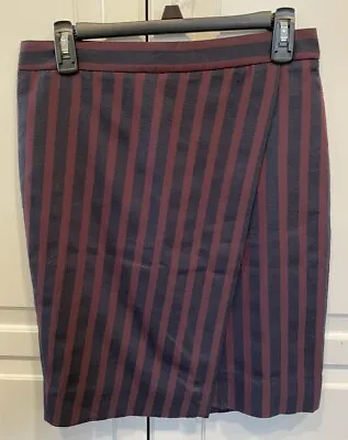 J Crew Pencil Skirt Skirt Womens Size 2 Navy Blue & Burgundy Stripe Print Lined • $12