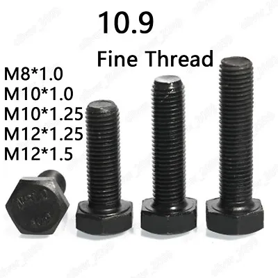 Fine Thread Black 10.9 Steel Hexagon Bolts Hex Head Screws M8 M10 M12 • $155.16