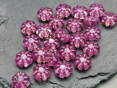 £1.80 • Buy 20 Czech Glass Small Flower Daisy Clear Beads With Purple Wash 9 Mm
