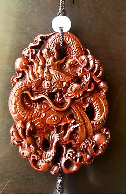 Car Pendant Hand Carving Crafts Solid Wood Statue Chinese Dragon  • $25