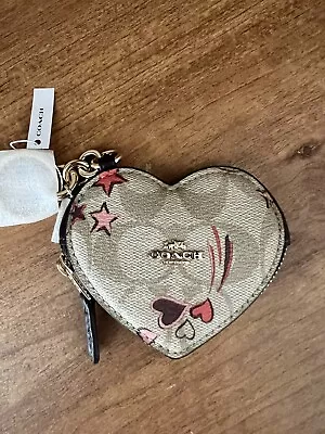 NWT Coach Heart Coin Pouch Bag Charm Keychain Key Ring With Heart Star Print 2 • $84.25