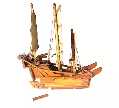 Wooden Model Sailboat Handcrafted Pirate Junk Ship Figural Vintage • $79.95