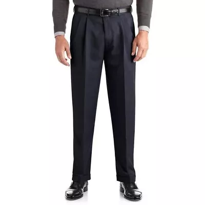 George Big & Tall Men's Pleated Cuffed Microfiber Dress Pants Size 46x30  --T7-- • $25.99