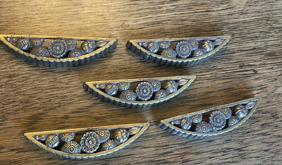 $42 • Buy Set Of 5 Antique Cast Brass Bin Drawer Pulls Scalloped Floral  Design 3 3/4 