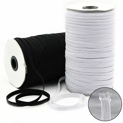 2m Of 6mm (1/4 Inch) Braided 8 Cord Elastic In White Or Black  • $2.40