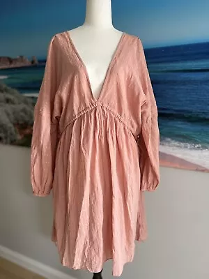 $20 • Buy Asos Peach V Neck Balloon Sleeve Dress Size 16