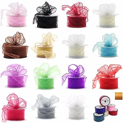 £0.99 • Buy 50mm Wired Organza Ribbon Weddings Bows Arts And Crafts 20 Colours