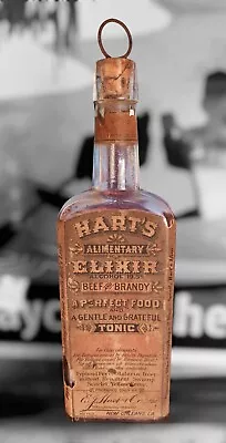 Antique Hart's Alimentary Elixir Tonic Medicine Bottle With Label & Embossing • $9.99