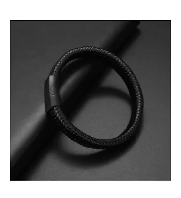 Single Braided Black Leather Bracelet With Metal Magnetic Men • $7.20
