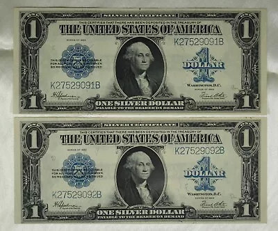 2 Consecutive Numbered $1 Large Size Silver Certificates. AU/CU (63) • $395