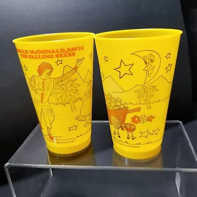 McDonalds Ronald Promo Cup 1980s Saves The Falling Stars Plastic Yellow Lot Of 2 • $8.09