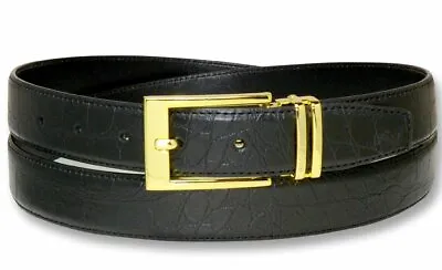 Croc Pattern Crocodile Embossed Belts Bonded Leather Men's Belt Gold-Tone Buckle • $17.95