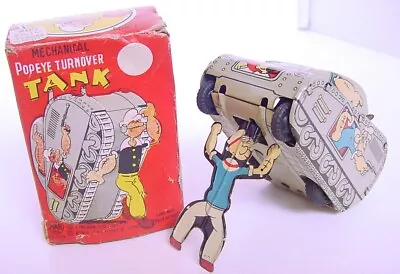 1950s LINE-MAR MARX TOYS JAPAN POPEYE TURNOVER TANK TIN WIND-UP MINT BOXED WORKS • $282.56