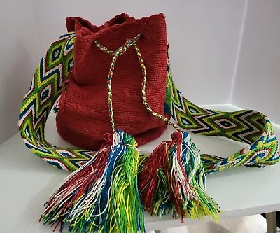 Beautiful Wayuu Mochila Native Colombian Bucket Colorful Bag Large  • $15