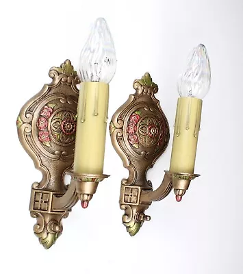 Antique Vintage PAIR 30's Art Deco Fleur-De-Lis Wall Lamps Lights Sconces • $295