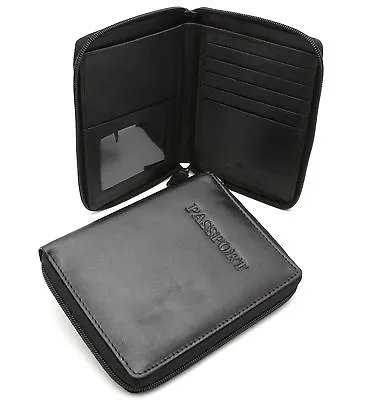 Bifold Black Genuine Leather  Passport  Zip Around Large Wallet With Card Window • $19.99