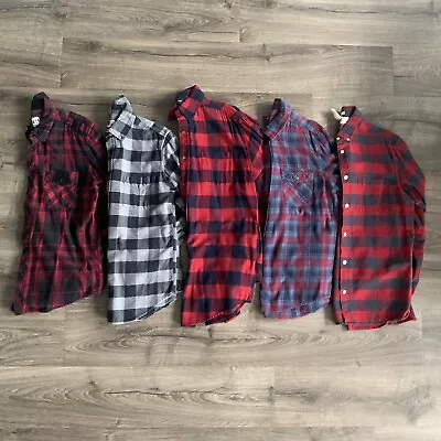 Lot Of 5 - Mens Medium Button Down Flannel Shirts Country Route 66 Red Blue • $29.95