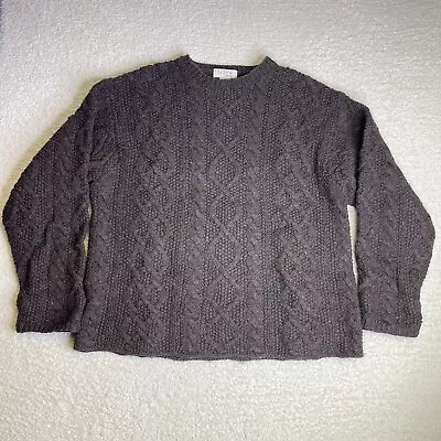 J Crew Handknit Wool Sweater Mens Large Shetland Wool Cableknit Fisherman Brown • $38.88