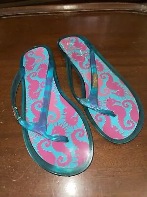 Vtg Lilly Pulitzer Blue Jelly Flip Flops Size 8 • $35