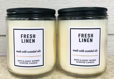 2 Bath & Body Works FRESH LINEN Single Wick Candle 7oz LOT/SET Of 2 • $29.50