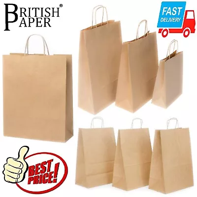 £318.99 • Buy Brown Paper Bags With Handles Small Large 100 50 25 For Party Gift Sweet Carrier