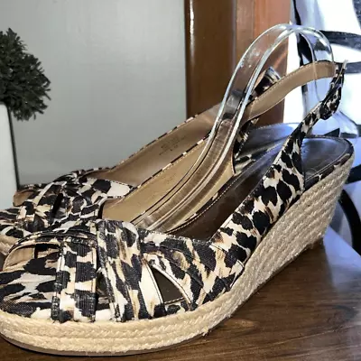 Michelle D Loeffler Knotted Wedge Espadrilles Leopard Size 11 • $17