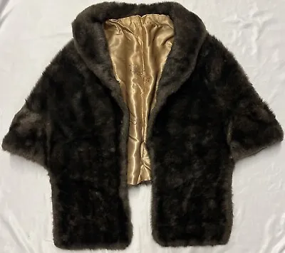 50s Faux Mink Stole Wrap Shrug Vintage Brown Satin Lined One Size • $17