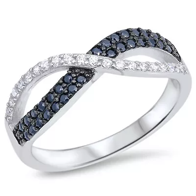 Infinity Knot Black CZ Micro Pave Ring New .925 Sterling Silver Band Sizes 4-10 • $18.99
