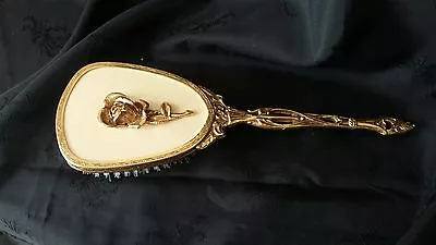 Vintage Matson Gilt Glamour Vanity Hair Brush Single Rose Pattern Beautiful • $21.99