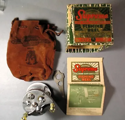 Vintage Pflueger Supreme Fishing Reel 1573 With Box Bag Papers Wrench - Working • $19.95