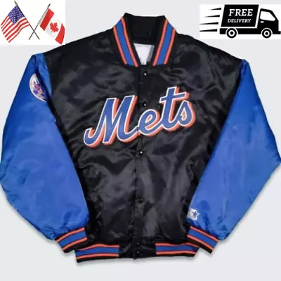 90’s New York NY Mets Black And Blue Varsity Satin Bomber Jacket Free Shipping • $95.99