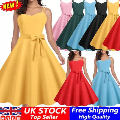 Women Vintage Swing Dress Rockabilly 50s 60s Pinup Cocktail Party Evening Dress⭐ • £16.85