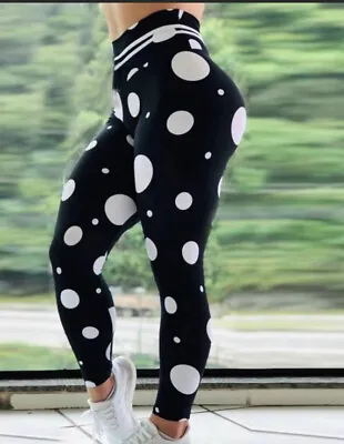 New Black White Polka Dot Leggings Size US Medium Regular • $8.25
