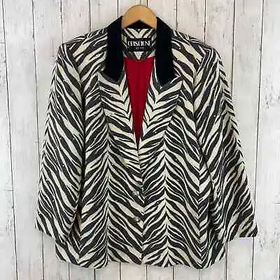 VTG Criscione Black/White Zebra Print Cotton Rhinestone Blazer Jacket Size Large • £44.34