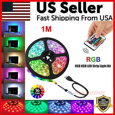 5V USB LED Strip Lights TV Back Light 5050 RGB Colour Changing With 24Key Remote • $6.89