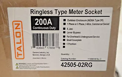 Talon Ringless Meter Socket 200 AMP 1/3 Phase 5 Jaw 42505-02RG Commercial Socket • $229.99