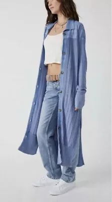 $198 NWT Free People Blackbird Blue Long Duster Hudson Maxi Cardigan Medium • $92.99