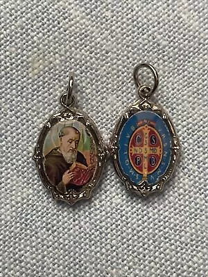 Saint Benedict Medal Pendant Charm | Silver Tone | Medalla De San Benito • $13.99