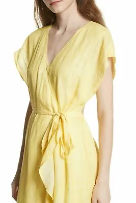 Joie Women's Filma Back Cutout Yellow V-Neck Linen Wrap Dress Size XXS $328 • $40