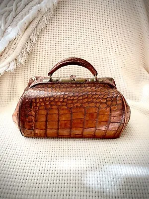 Antique Crocodile Doctor's Bag ~ English 19th Century ~ Victorian Medical Bag • $549