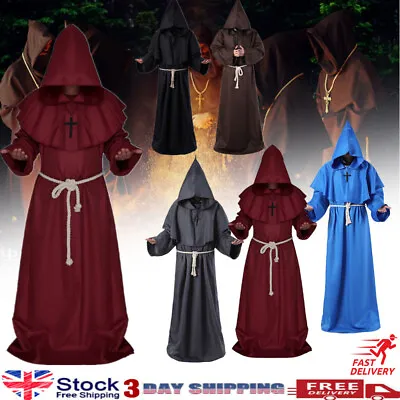 Adult Halloween-Mens Monk Cosplay Robe Cloak Capes Friar Medieval Priest Costume • £9.99