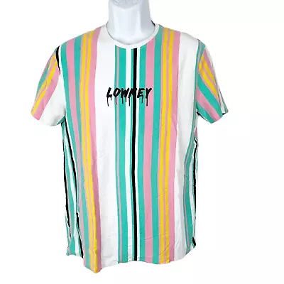 Vox Populi Shirt Men Large Pink Green Striped Low Key Spellout Short Sleeve Tee • $7.50