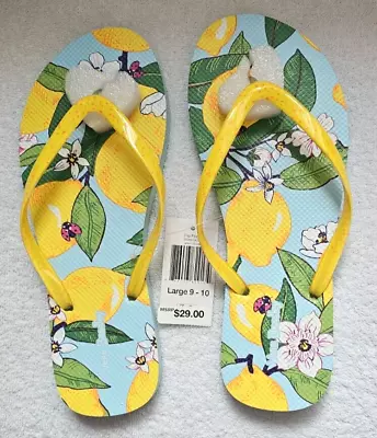 Vera Bradley Flip Flops In  Lemon Grove  Size Large 9-10 New • $17.95