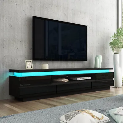 $289.95 • Buy TV Cabinet Stand Entertainment Unit LED Gloss TV Console Table 5 Drawers Black