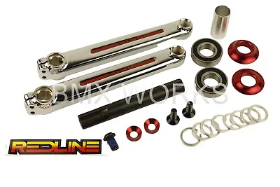 Redline Flight BMX Crank Set Ch-Mo Chrome 175mm With Red Mid Bottom Bracket • $299