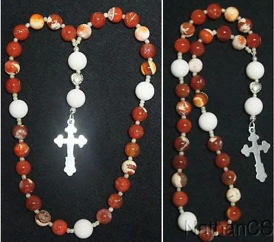  Episcopal Anglican Rosary Red Fire Crackeld Agate White Jade & Sterling Silver • $141.68
