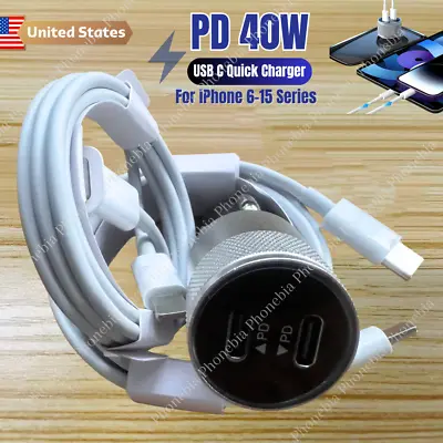 40W PD Fast Car Charger Adapter USB Type C Cable For IPhone 15 14 13 12 11 IPad • $10.47